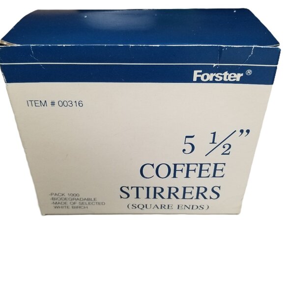 Forster Coffee Stirrers 1000 Count 5.5 Inch White Birch Wood Square Ends - Picture 1 of 5